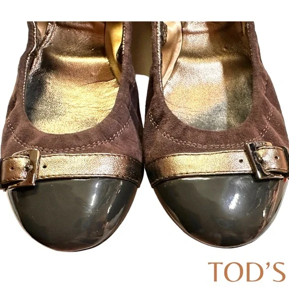 Tod's Ballerina Dee Fibbietta Ballet Flat / Chocolate & Grey (Size 36) - Picture 4 of 10